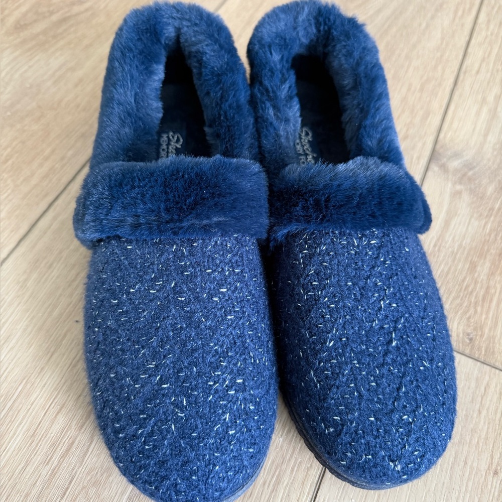 Skechers Blue Fuzzy Slippers